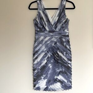 Stunning Sleeveless  Blue Watercolor Raw Edge Chiffon Ann Taylor Dress- 2P